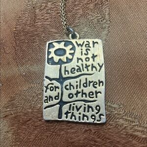 Vintage 1968 WAR IS NOT HEALTHY Necklace ANOTHER MOTHER FOR PEACE VIETNAM